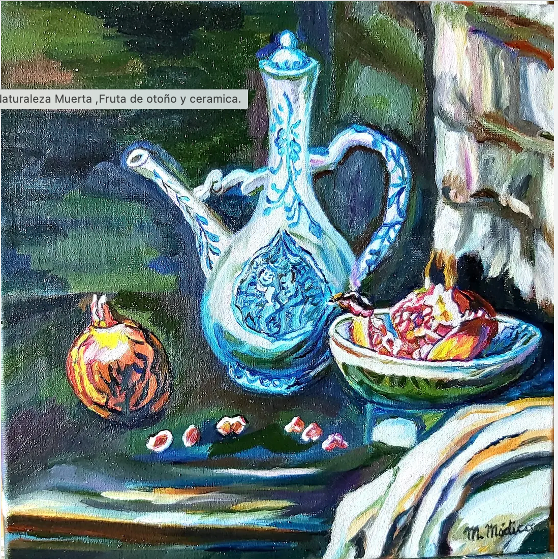 Naturaleza Muerta ,Fruta de otoño y ceramica
