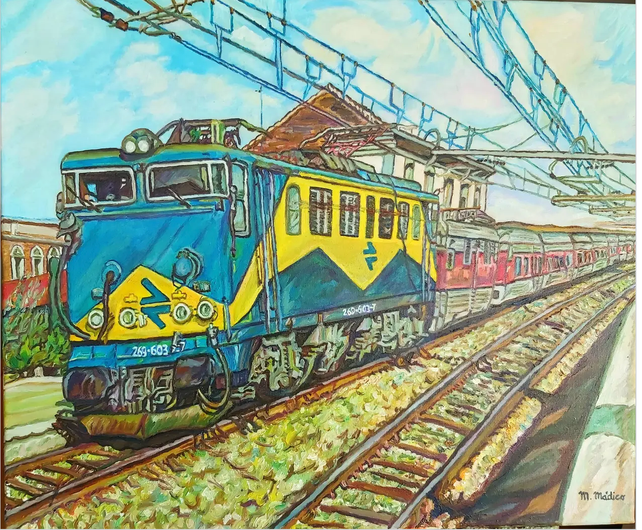 Locomotora electrica 269.603.7 encabezando tren talgo III