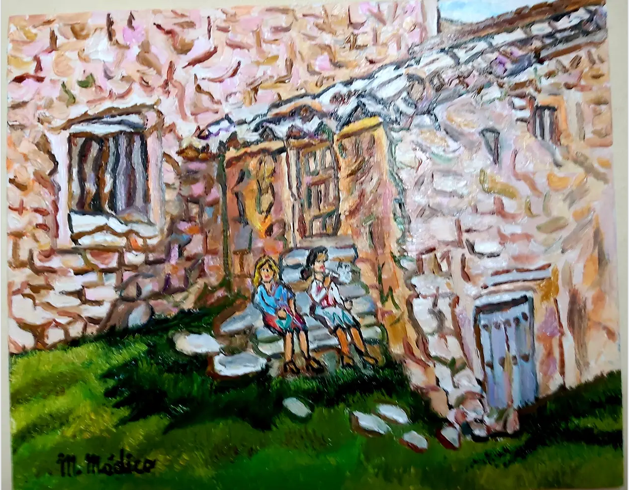 Paisaje de España rural. Chicas fumando a escondidas