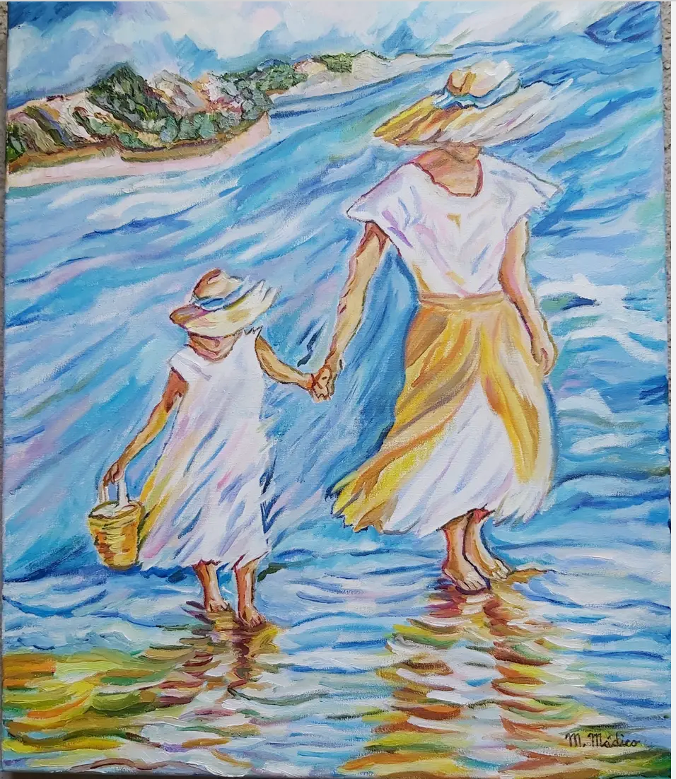 Paseando por la playa Madre, hija